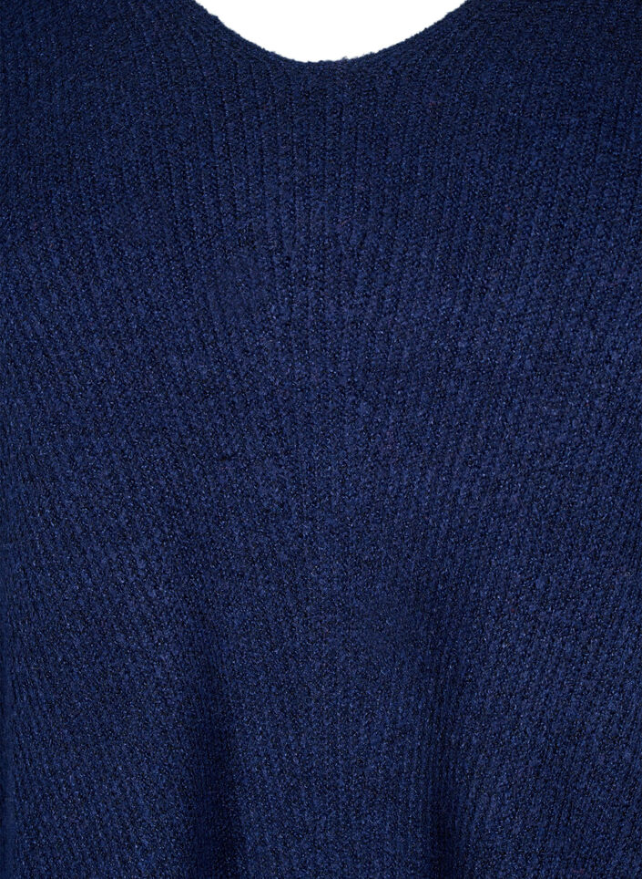 Strikket bluse med v-hals og lange ermer, Naval A. Black Mel., Packshot image number 2