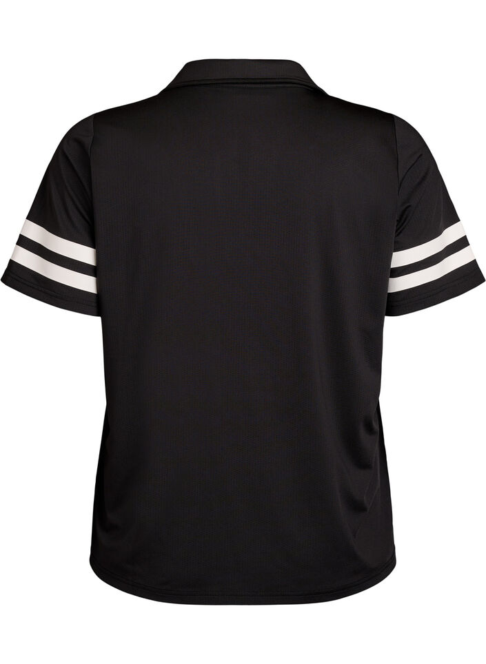 Sporty poloskjorte med stripete detaljer, Svart, Packshot image number 1