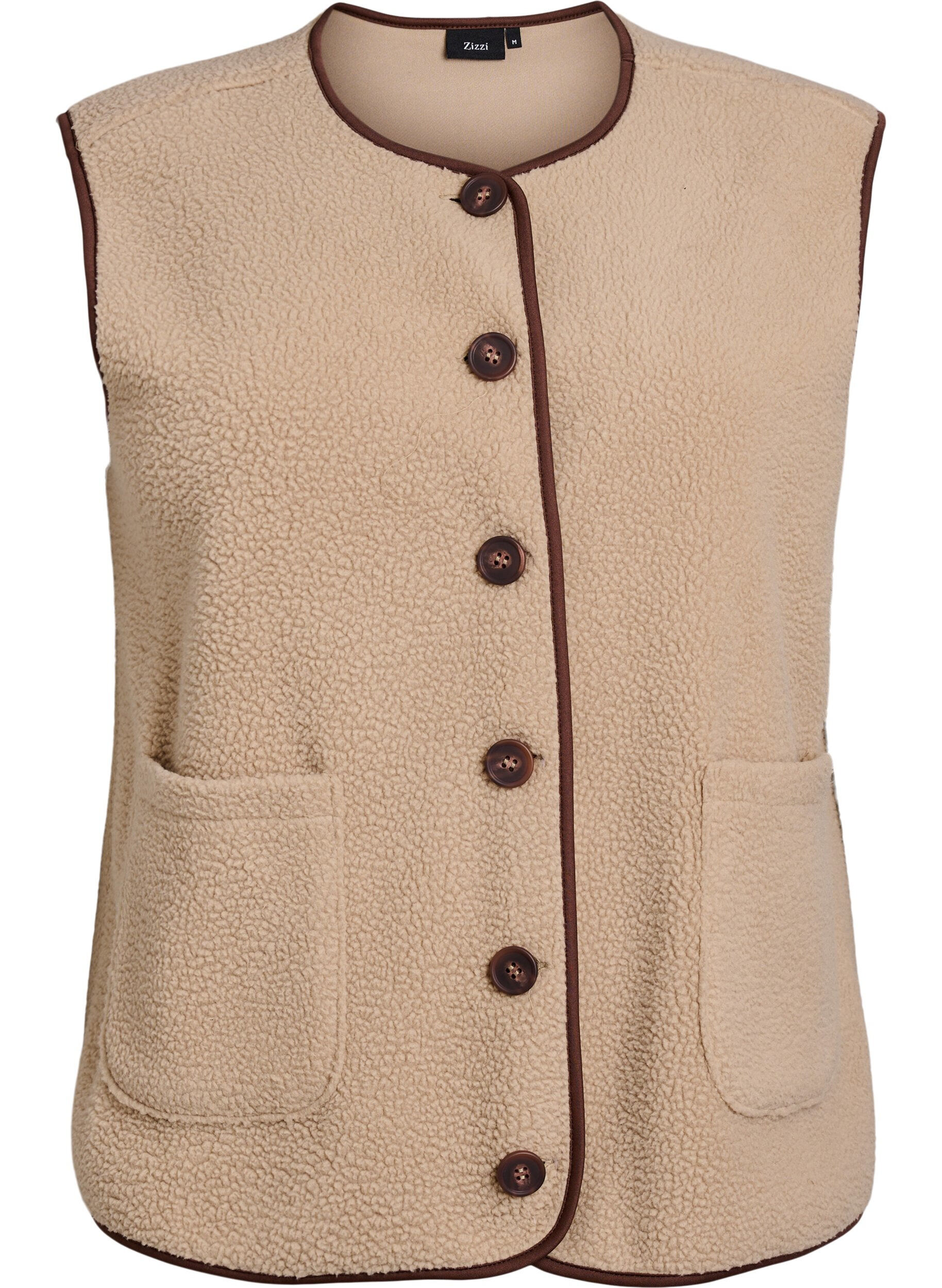 ZizziTeddy fleece vest med kontrastkanter, Beige, Packshot image number 0