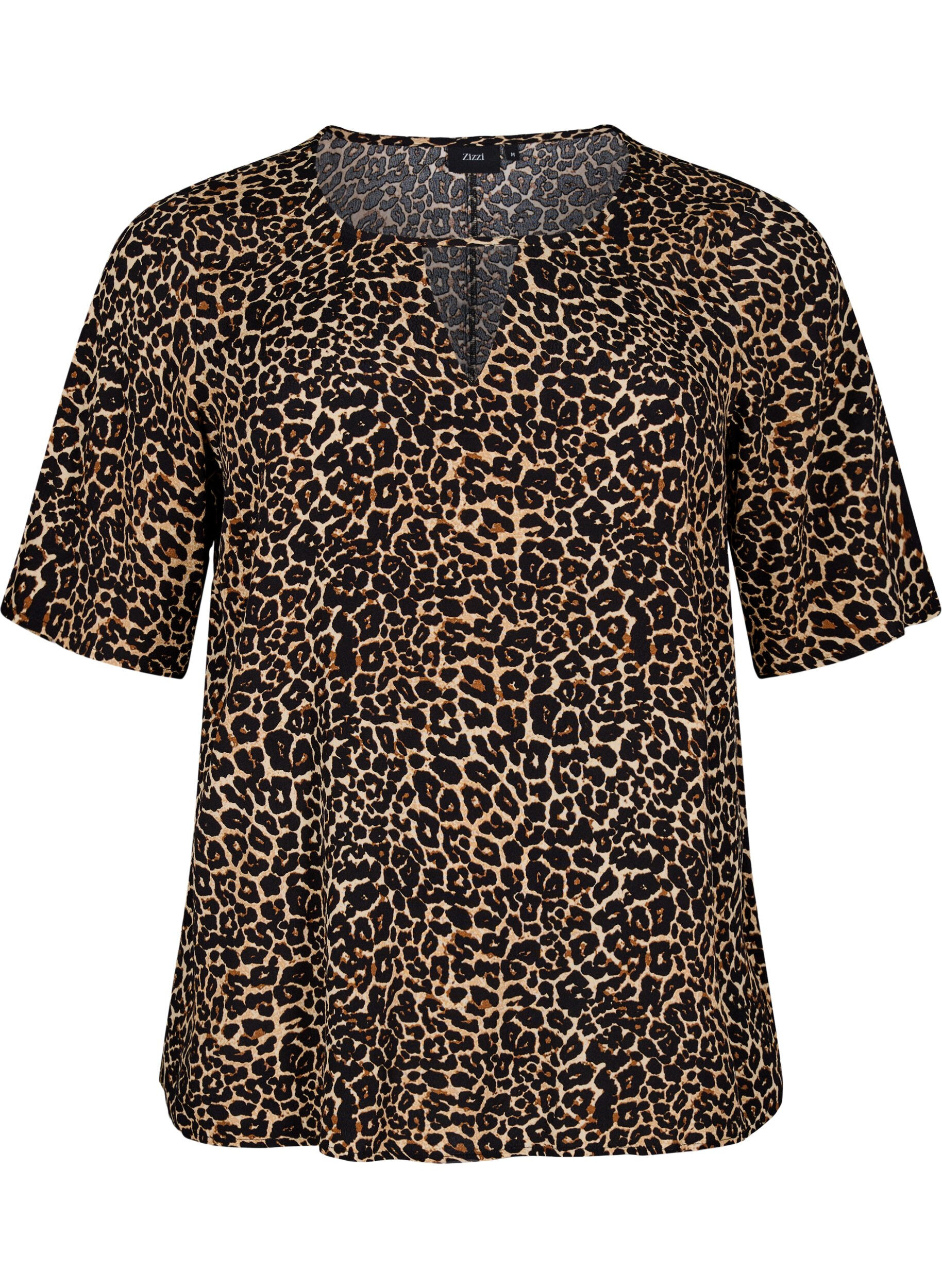 Zizzi Short sleeve Viscose Bluse med utskrift, Brun, Packshot image number 0