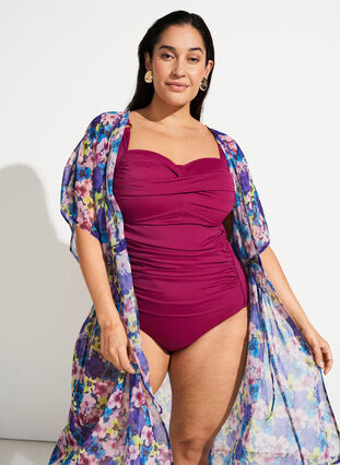 Zizzi Polstret badedrakt med drapering, Rød, Image image number 0