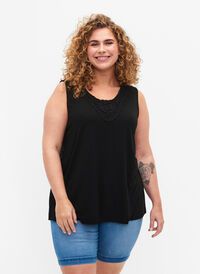 Ermeløs topp med blonder, Black, Model