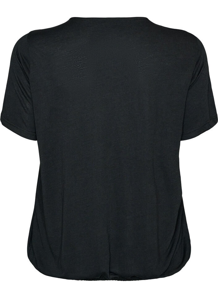 Bluse med blondeinnsats og ballongermer, Svart, Packshot image number 1