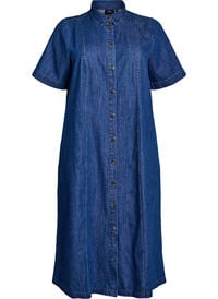 Midi-lang denim skjortekjole, Blå Midi-lang denim skjortekjole