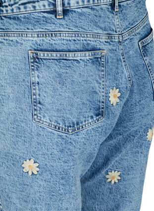 Mom fit Mille jeans med blomster, Blue denim w. flower, Packshot image number 3