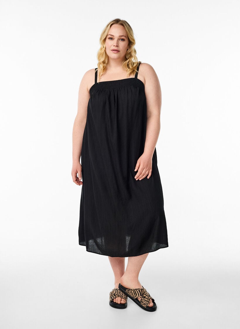 Midi slip-kjole i viskose, Svart, Model image number 1