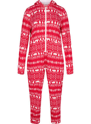 Jumpsuit med julemønster og hette, Christmas AOP, Packshot image number 0