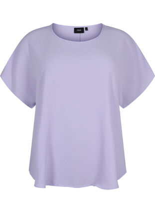 Bluse med korte ermer og rund hals, Lavender, Packshot image number 0