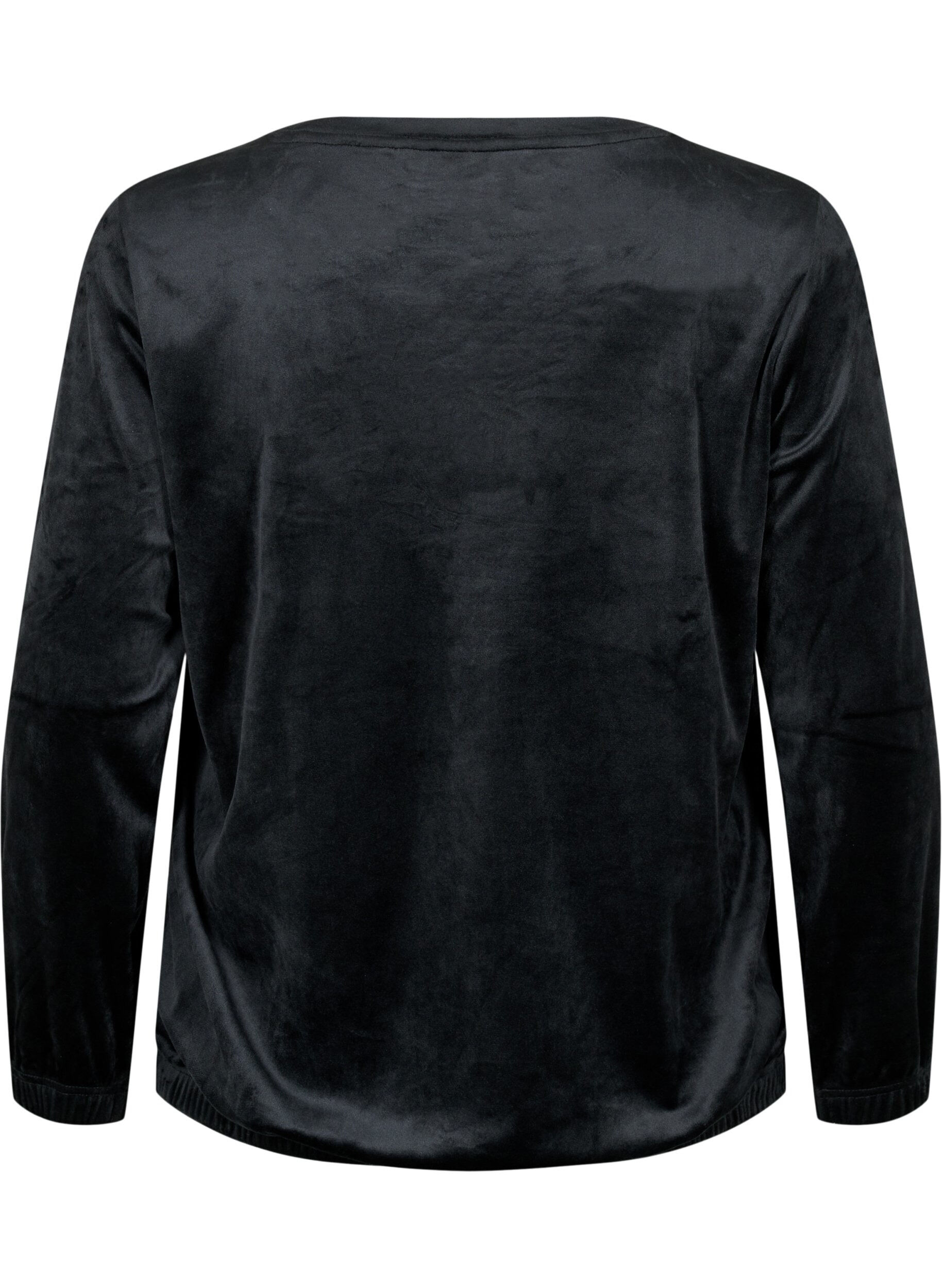 Zizzi Velourbluse med brodert tekst, Black, Packshot image number 1