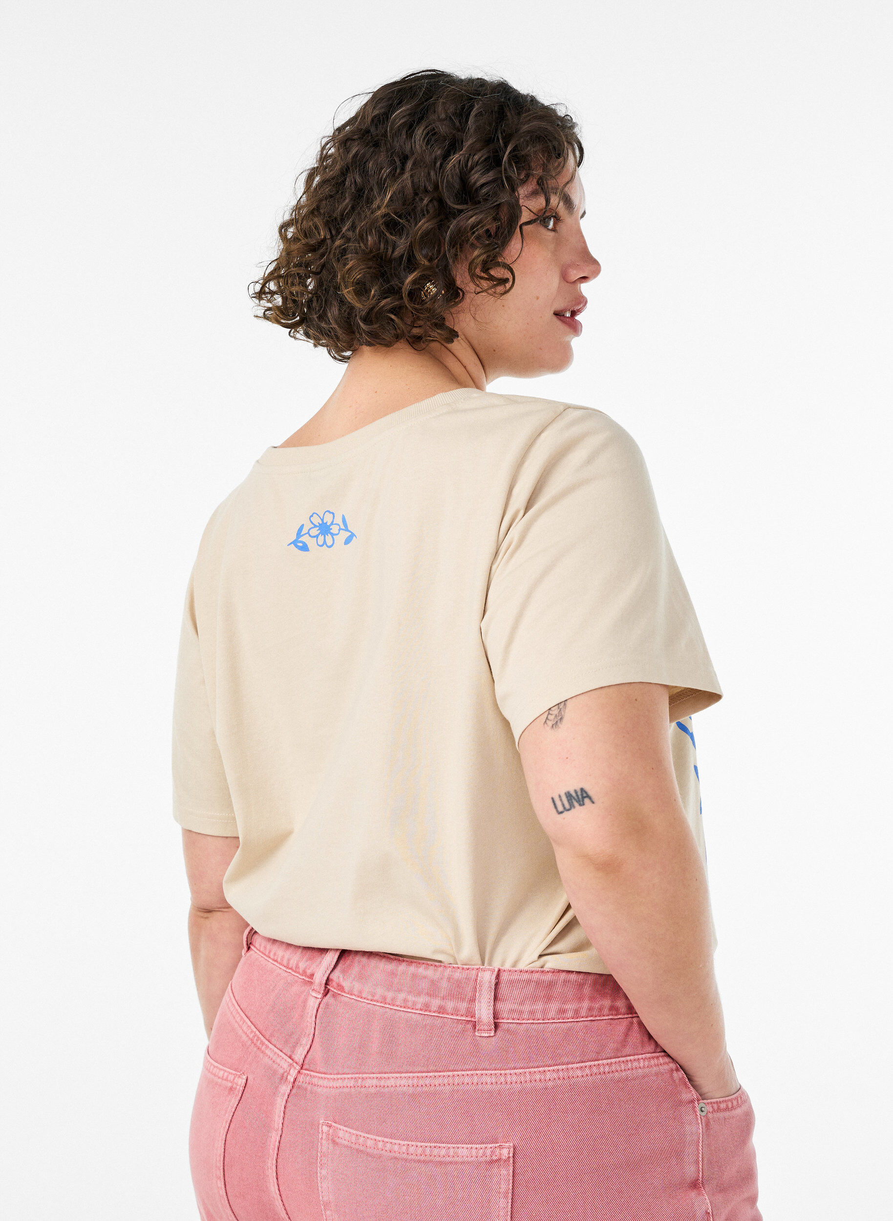 ZizziBomulls-T-skjorte med trykk, Beige, Model image number 2