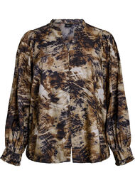 Bluse med trykk og knapper, Green Camo AOP