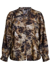 Bluse med trykk og knapper, Grønn Bluse med trykk og knapper