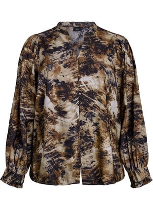 Zizzi Bluse med trykk og knapper, Grønn, Packshot image number 0