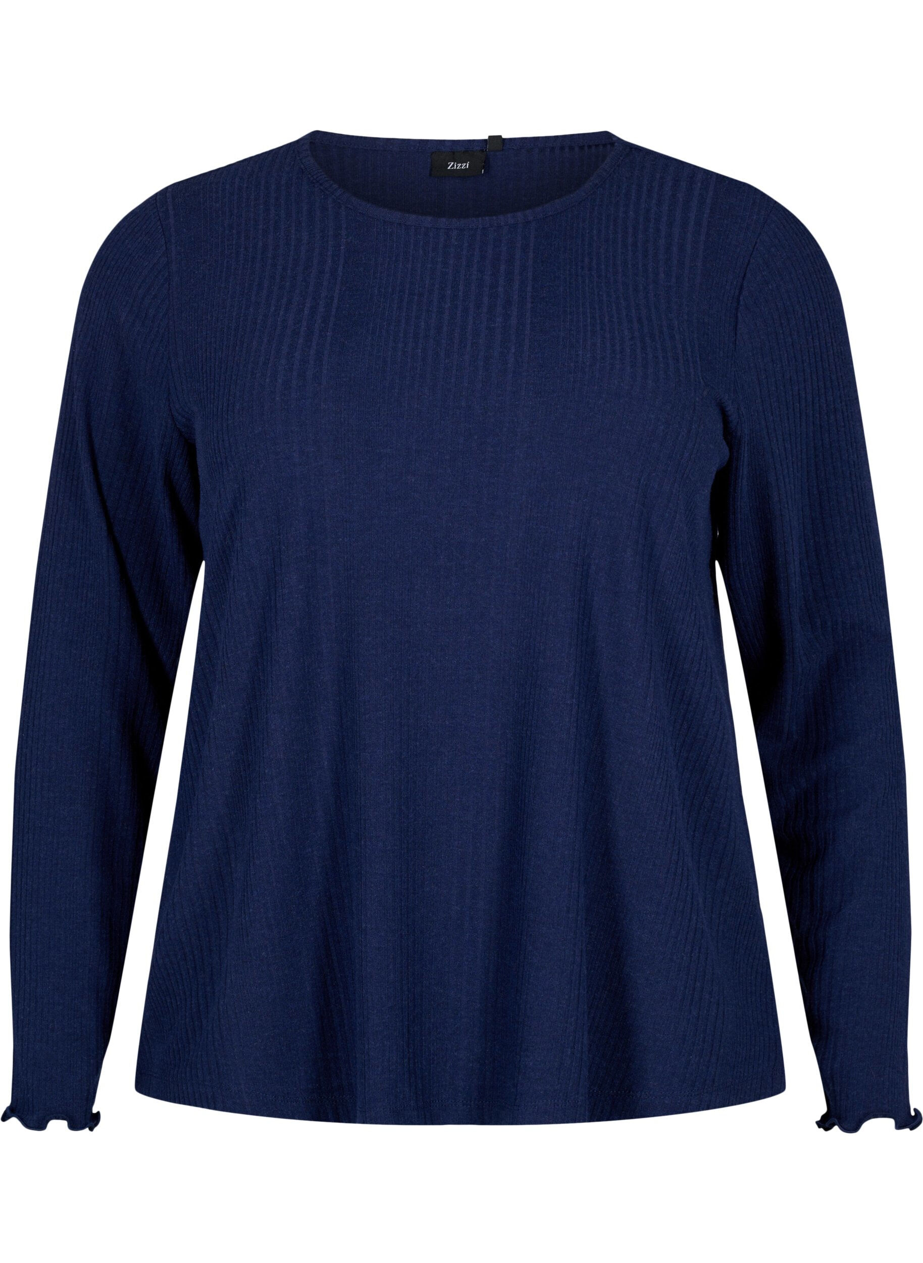 Zizzi Bluse med lange ermer og stripete m&oslash;nster, Night Sky Mel., Packshot image number 0