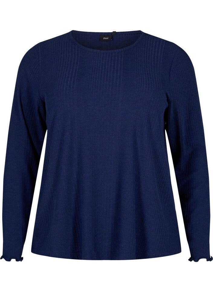 Bluse med lange ermer og stripete mønster, Night Sky Mel., Packshot image number 0