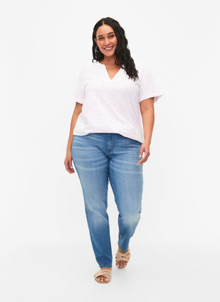 T-skjorte i bomull med striper og v-hals , B.White/S. Pink Dot, Model image number 2