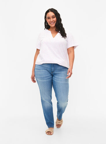 T-skjorte i bomull med striper og v-hals , B.White/S. Pink Dot, Model image number 2