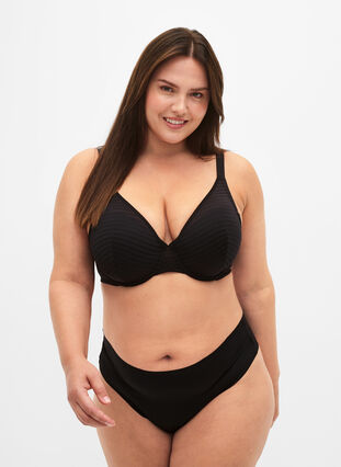 Zizzi Formstøpt BH med stripete netting, Black, Model image number 2