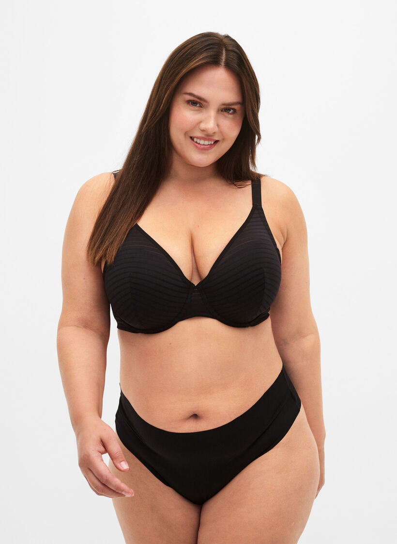 Formstøpt BH med stripete netting, Black, Model image number 2
