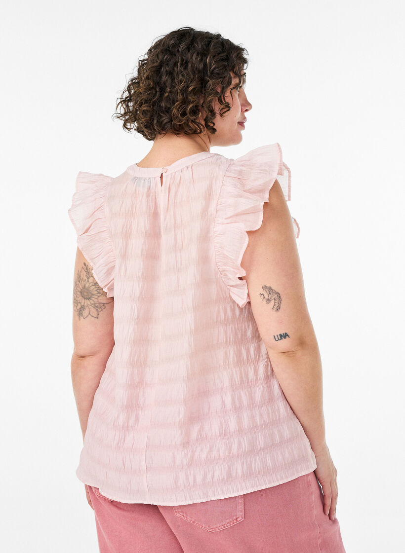 Ermel&oslash;s bluse med tekstur og volanger, Rosa, Model image number 2