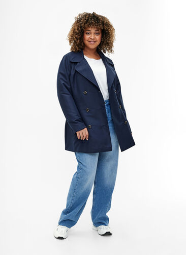 Zizzi Kort trenchcoat med belte, Blå, Model image number 1
