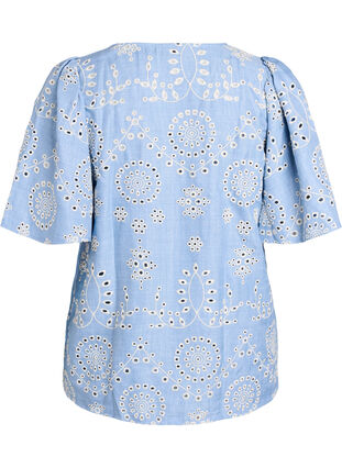 Zizzi Bluse med broderie anglaise og korte puffede ermer, Blå, Packshot image number 1