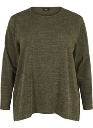 Melange Bluse med rund hals og lange ermer, Winter Moss