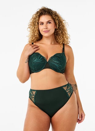Zizzi Taitruse med broderi og vanlig midjehøyde, Grønn, Model image number 0