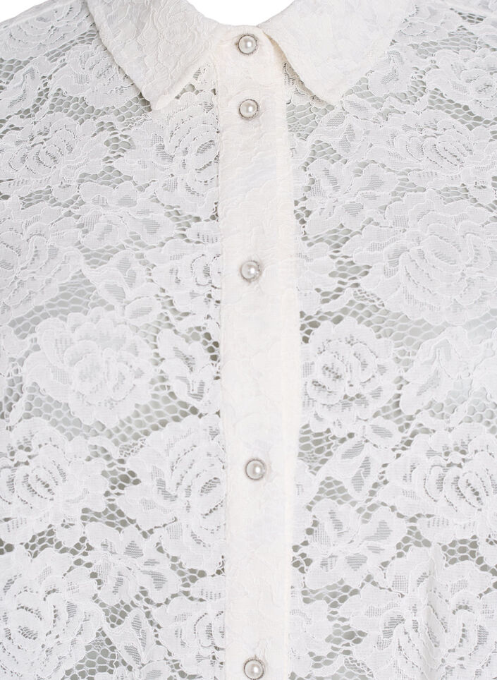 Skjortebluse i blonde med perleknapper, Vanilje, Packshot image number 2