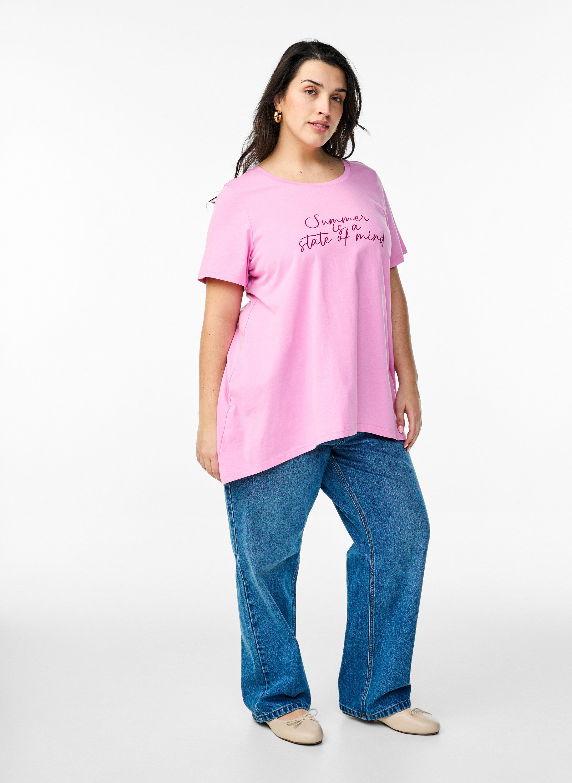 ZizziT-skjorte med rund hals og A-linje form, Rosa, Model image number 1