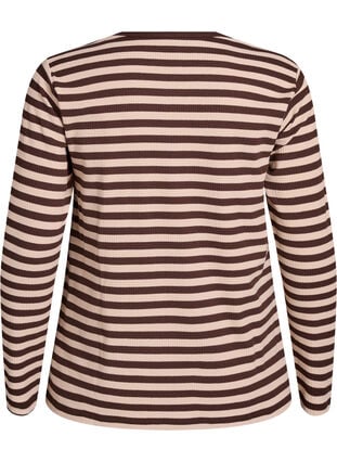 Zizzi Stripete bluse med lange ermer, Brun, Packshot image number 1
