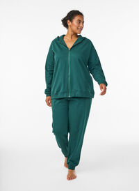 Høymidjede sweatpants i bomull, Grønn Høymidjede sweatpants i bomull, Grønn, Model