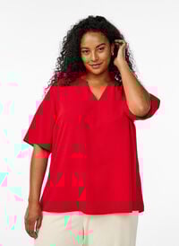 Kortermet bluse med V-hals, Rød Kortermet bluse med V-hals, Rød, Model