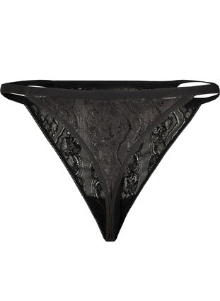 Zizzi G-streng med blonder og strikk i midjen, Black, Packshot image number 1