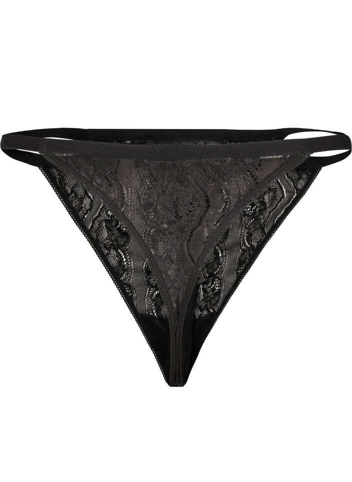 G-streng med blonder og strikk i midjen, Black, Packshot image number 1