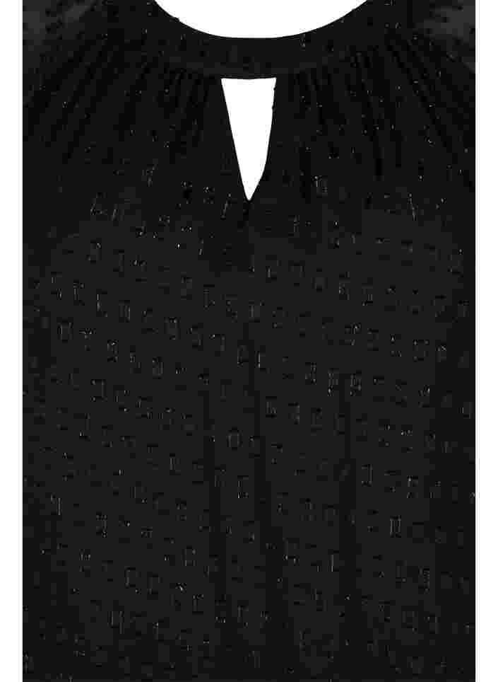 Bluse med 2/4 ermer i mønstret chiffon, Black, Packshot image number 2