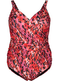 Badedrakt med trykk og omslagseffekt, Red Leopard AOP