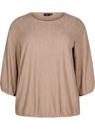 Bluse med tekstur og 3/4 ermer, Brun
