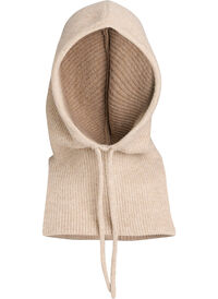 Strikket balaclava med snorer, Beige Strikket balaclava med snorer