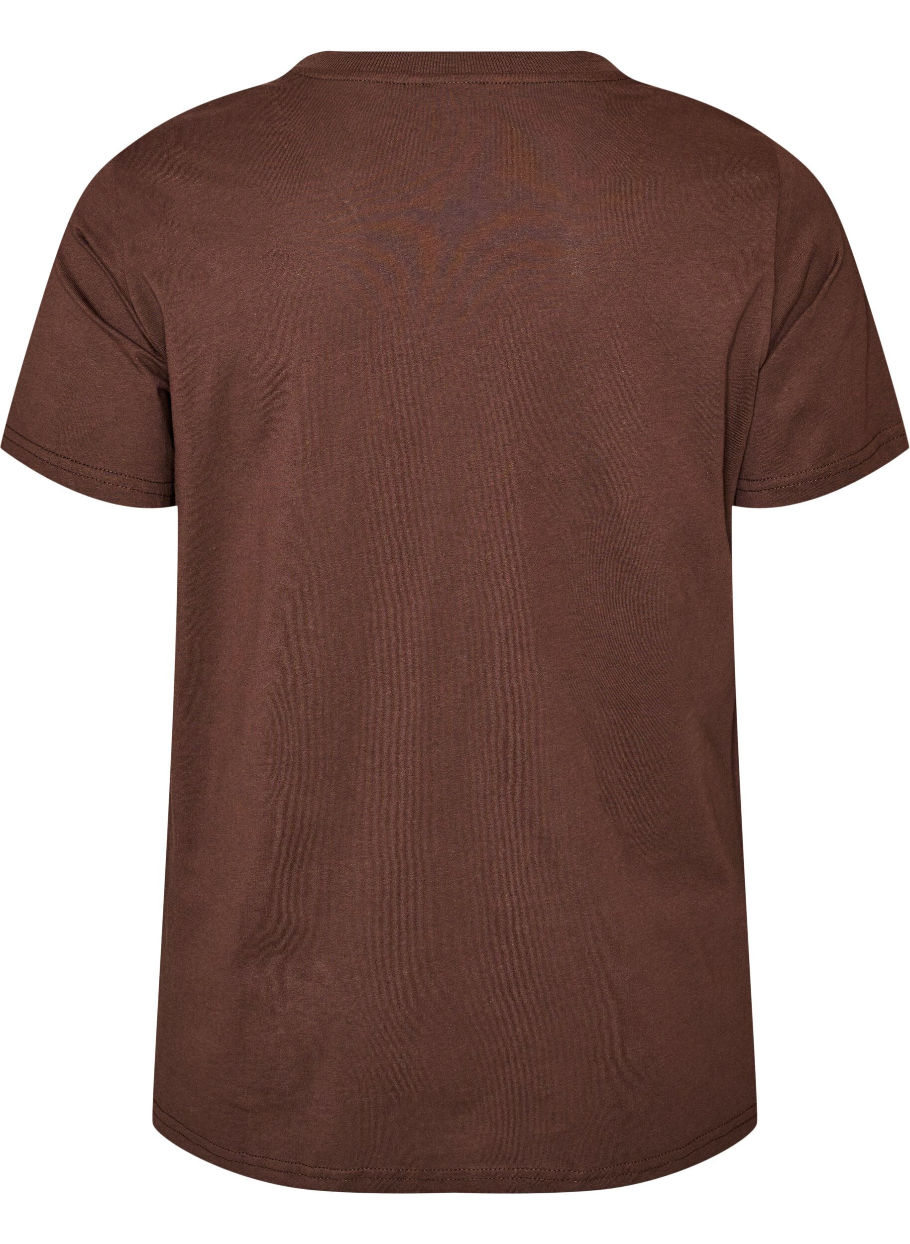 ZizziBasic T-skjorte i bomull med rund hals, Brun, Packshot image number 1