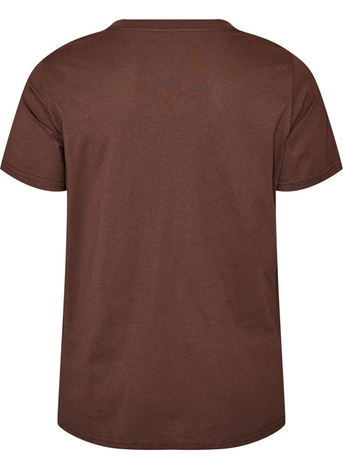 Basic T-skjorte i bomull med rund hals, Brun, Packshot image number 1