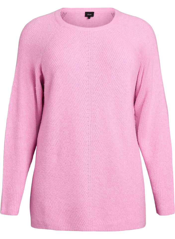 Strikkegenser med diagonalt m&oslash;nster og raglanermer, Rosa, Packshot image number 0