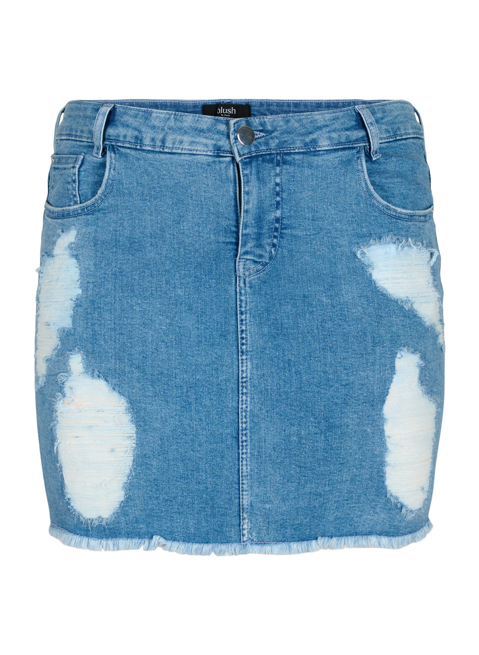 Zizzi Tettsittende denimskj&oslash;rt med detaljer, Blue denim, Packshot image number 0