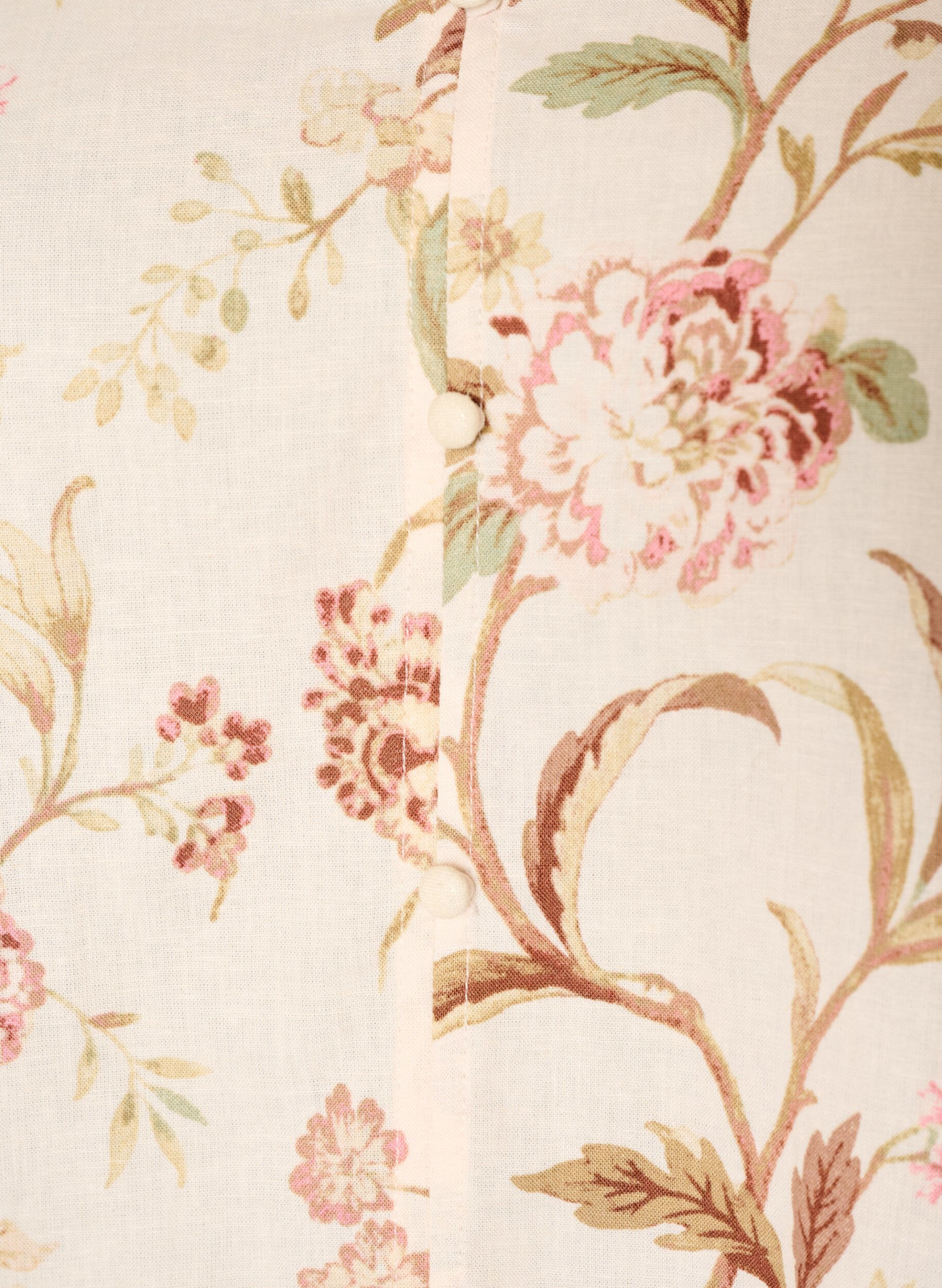 ZizziBluse med blomstertrykk i lin og viskose med lange ermer, Vanilje, Packshot image number 2