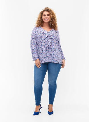 Mønstret bluse med volanger, Purple Ditzy Flower, Model image number 2