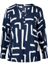 Mønstrete bluse i viskose med smock