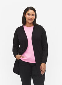 Lang strikkecardigan i viskoseblanding, Black, Model