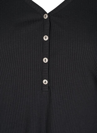 Langermet bluse i ribb med knappedetaljer, Black, Packshot image number 2