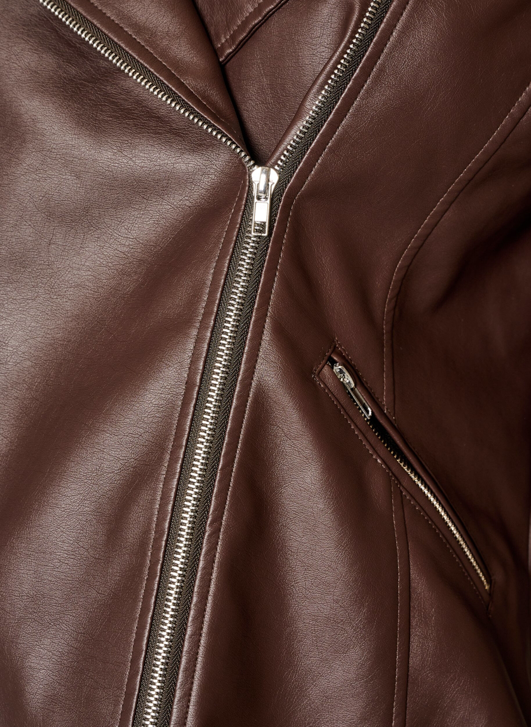 ZizziBikerjakke i imitert skinn, Brun, Packshot image number 2