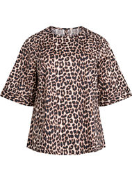 Bluse med stikningsdetaljer og 3/4-ermer, Brun